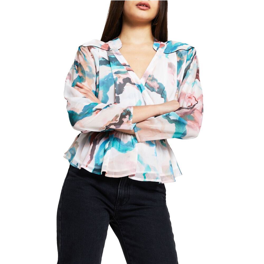 New River Island Peplum Chiffon Wrap Top Women's Size 12